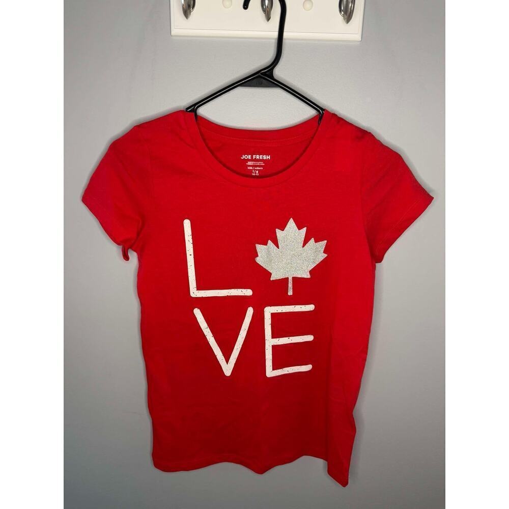 NWT Joe Fresh Graphic Print Short Sleeve T-Shirt Red/White Girls Size L (10-12)